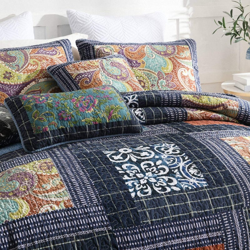 NEWLAKE Bedspread Quilt Set with Real Stitched Embroidery, Paisley Grid Pattern,King Size - Image 2